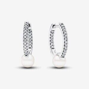 Treated Freshwater Cultured Pearl & Pav�� Hoop Earrings